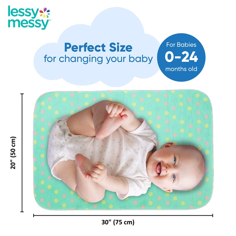 Lessy Messy Portable Baby Changing Mat - Extra Large Waterproof Diaper Changing Pad | Machine Washable & Dryer Safe | Wipeable Surface for Easy Cleaning | Stylish Polka Dot Design - Image 2